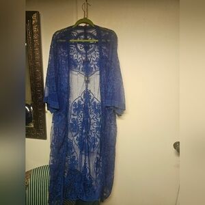 Sheer Royal Blue Lace Duster Kimono